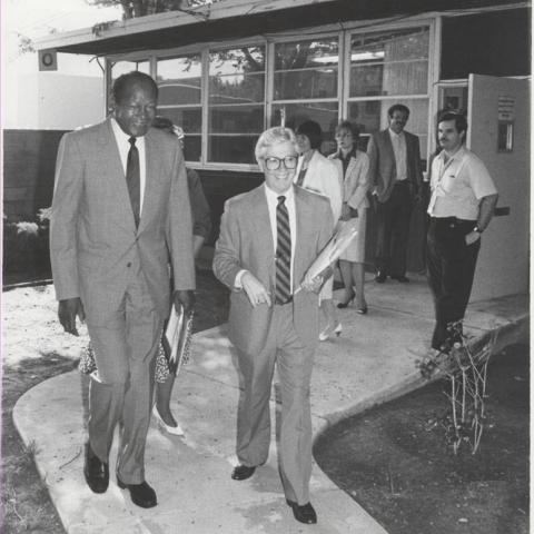 Mayor Tom Bradley and National Center on Deafness (NCOD) Director Herb Larson, 1988. University Archives Photograph Collection