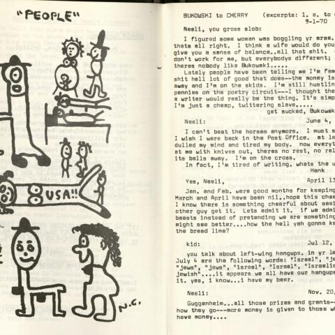 Cherry illustrations and Bukowski letters in "Laugh Literary..." volume 1, number 3