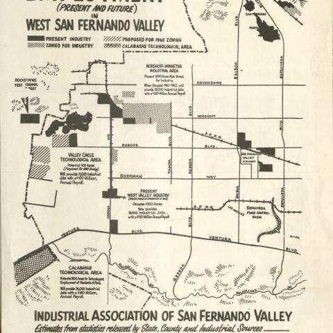 Proposed locations of future industrial employment on a map of West San Fernando Valley, December 14, 1959