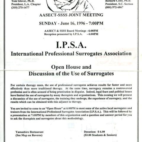 International Professional Surrogates Association Open House flier, June 1996