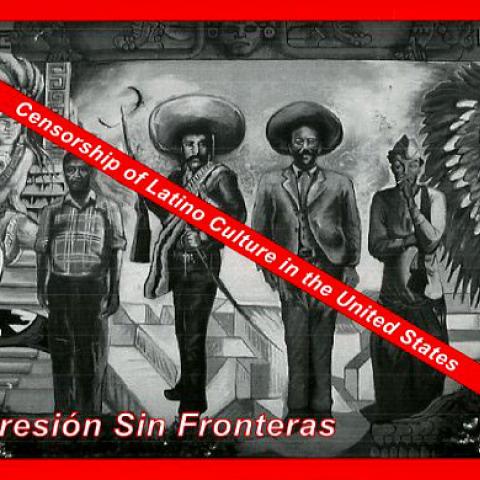 Censorship of Latino Culture in the United States event postcard sponsored by the American Civil Liberties Union