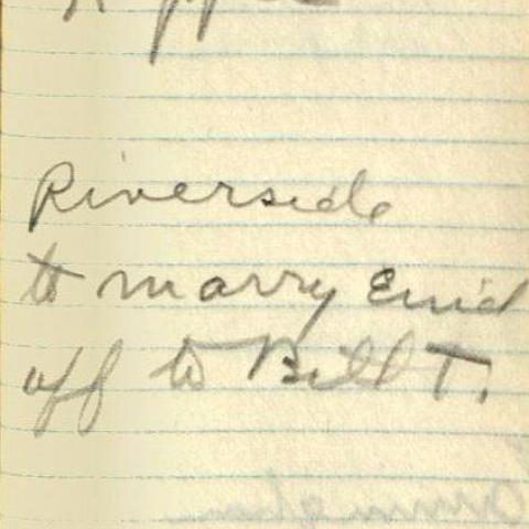 Vahdah's appointment book with note, "Riverside to marry Enid off to [Bill] T," on Tuesday August 26, 1924. Vahdah Olcott-Bickford Collection
