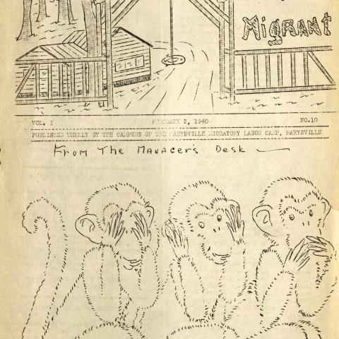 Voice of the Migrant, Marysville Migratory Labor Camp, February 2, 1940, front page