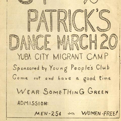 Voice of the Migrant, Marysville Migratory Labor Camp, February 2, 1940, St. Patrick's Day March announcement