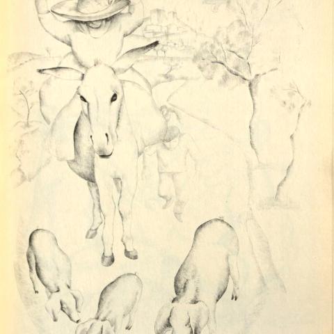 Sketch of Andalusian farmer fleeing air attack in All the Brave