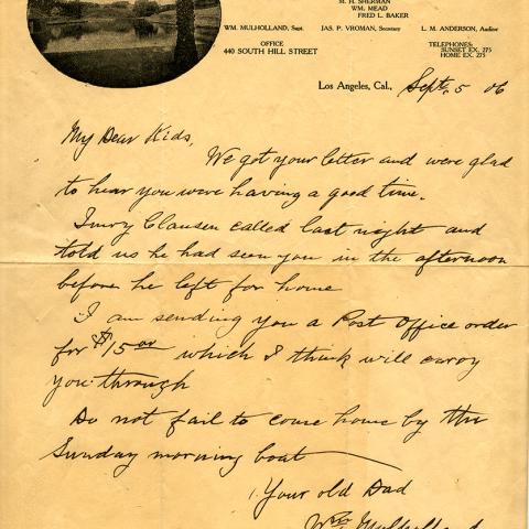 Letter from William Mulholland to his children vacationing on Catalina Island