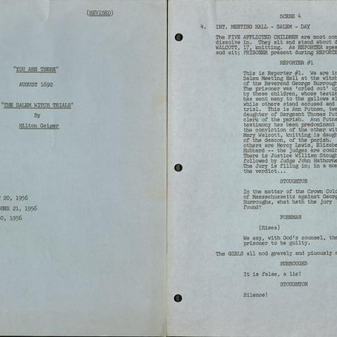 Teleplay, You are There, "The Salem Witch Trials," by Milton Geiger, 1956