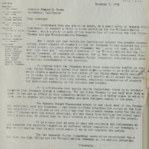 Letter from Albert Zoraster to Governor Edmund Brown, 1966