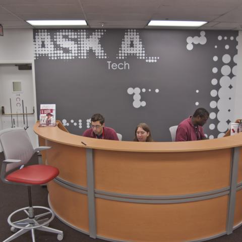 Our new Ask a Tech counter staffed by campus IT.