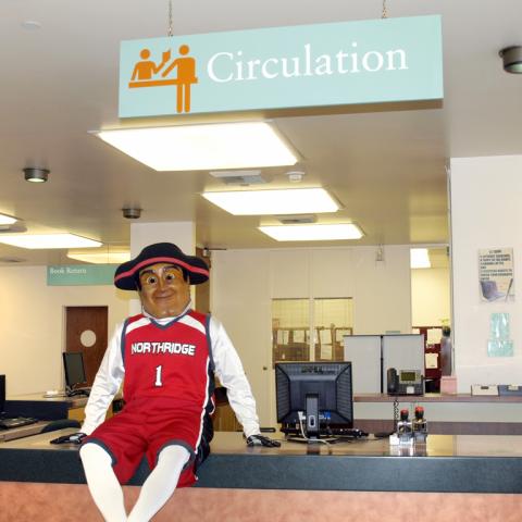 Matty the Matador at the old circulation desk.
