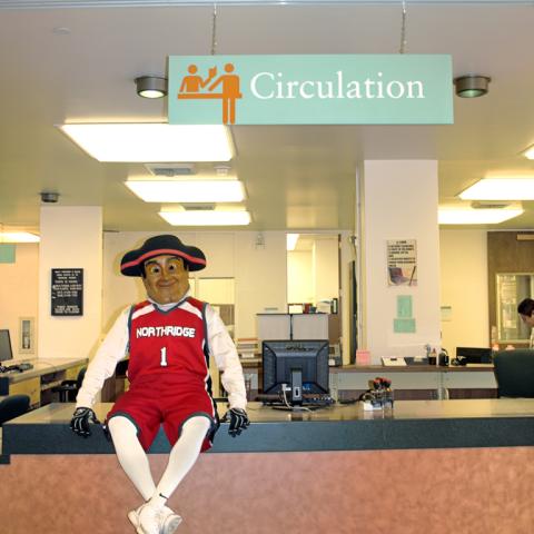 Matty the Matador at the old circulation desk.