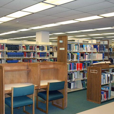 Reference books and old study carrels before construction.