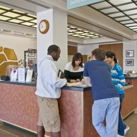 Students at the old information desk.