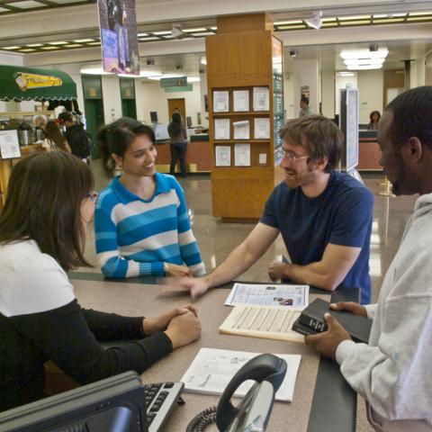 Students at the old information desk.