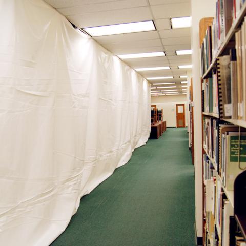 Plastic sheets put up for the new Learning Resource Center.