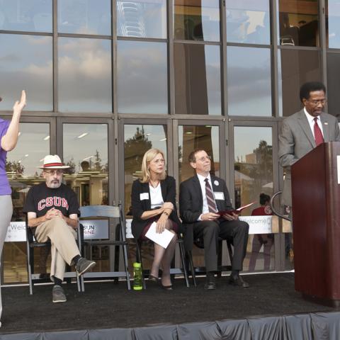 Vice President Watkins speaks at the Grand Opening.