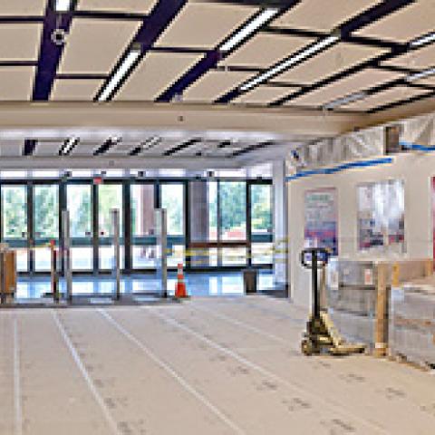 Panorama of the lobby under construction.