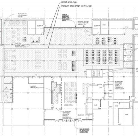Contractor's plans for the new Learning Commons.