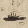 A hand-drawn picture of a naval ship