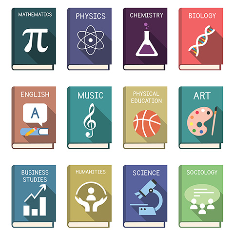 icons representing academic subjects