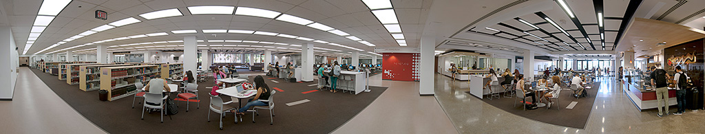 Panorama of the Learning Commons at CSU Northridge's University Library