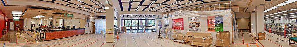 Panorama of the Learning Commons construction at CSU Northridge's University Library