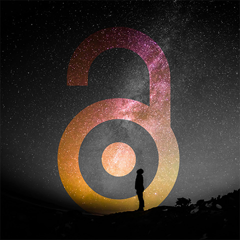 Open access logo superimposed over man staring up at the stars