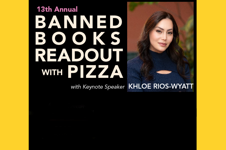 Banned books readout with pizza with keynote speaker khloe rios-wyatt