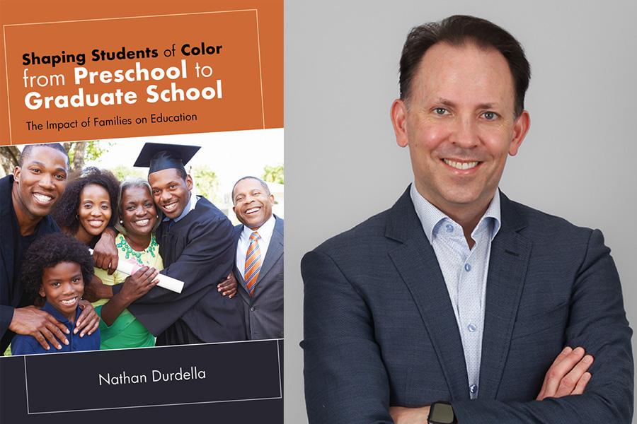 Cover of Nathan Durdella's Shaping Students of Color from Preschool to Graduate School and portrait of author