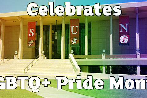 csun university library with a rainbow overlay