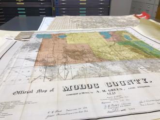 Modoc County map on top of a drawer