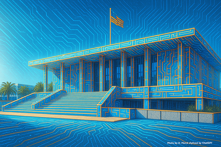 Library building stylized with circuits Library building stylized with circuits