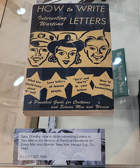 Book in display case, How to Write Interesting Wartime Letters, a practical guide for civilians and service men and women