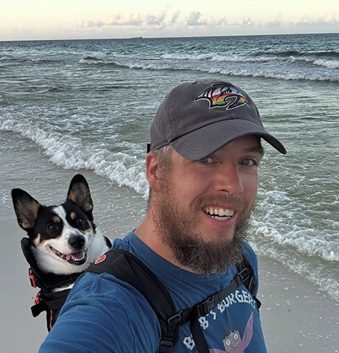 CSUN University Library Associate Dean Jordan Nielsen and dog Huckleberry