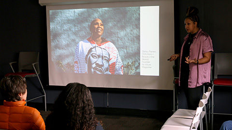 Tara Pixley presenting her work. Photo by Elizabeth 'Beth' Peattie