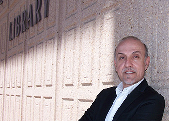 Luiz Mendes outside of the Oviatt Library