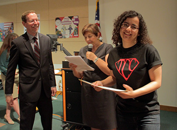 Dean Mark Stover and Associate Dean Marianne Afifi and Student Scholarship Winner