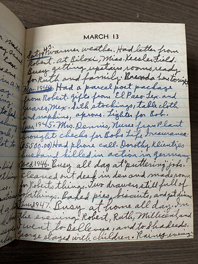 March 13th entry of Lowry's five-year diary, 1943-1947