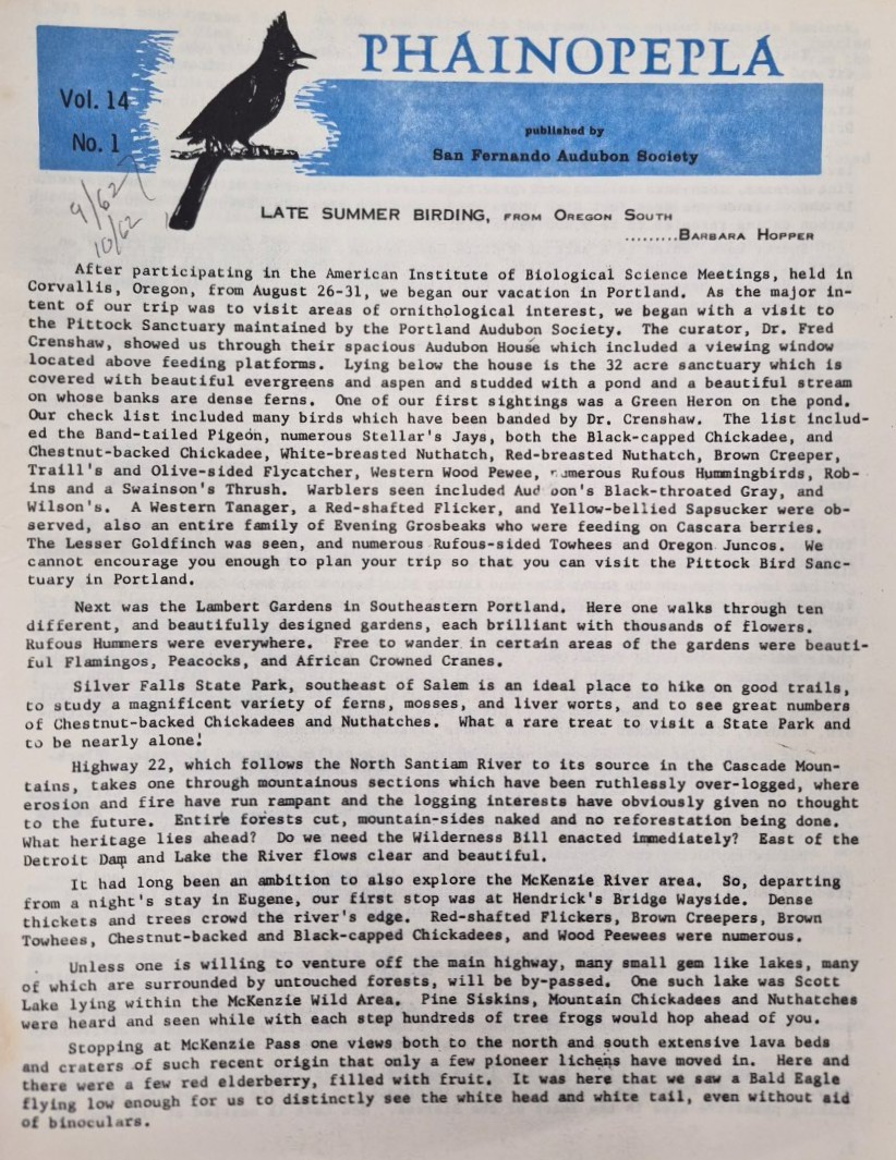 Front page of Phainopepla bulletin