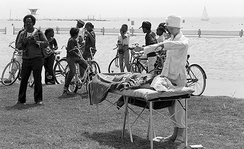 Venice, Acupuncturist, 1981, Calvin Hicks Photograph Collection, Box 1 Folder 16