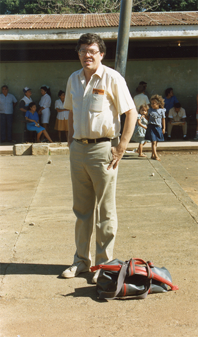 Michael Emery in Nicaragua with press badge in pocket. Circa 1985 to 1986