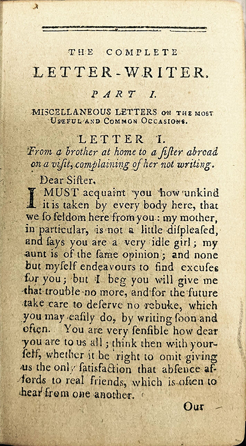 Letter from a Brother to a Sister Abroad, Complaining