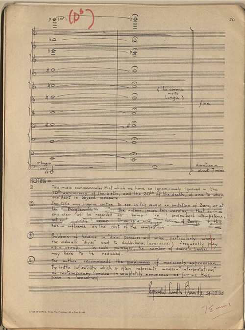 Final Page of ‘Epitaph for Alban Berg’ score, RSB, Box 10 Folder 4