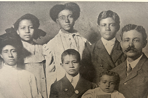 Photograph of two adults and five children that are a part of study participants the Williams Family; A Study of Some Negro-White Families in the United States, Caroline Bond Day, E185.62 D3