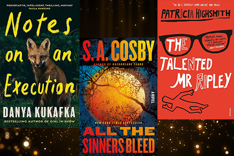 Multiple book covers with a sparkling gold background behind them.