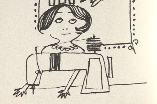 cartoon of woman sewing