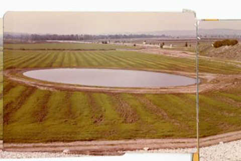 Panoramic view of pond in the Sepulveda Wildlife Reserve, February 4, 1980