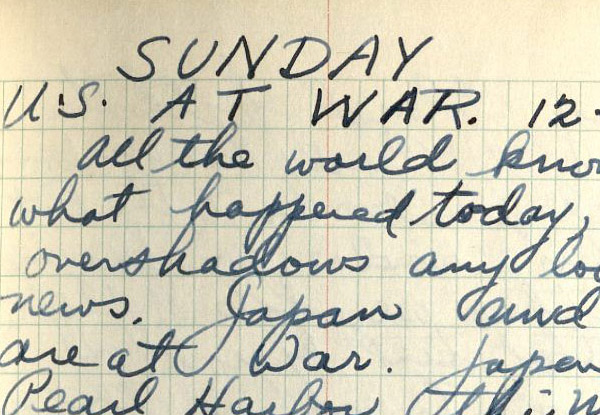 "Sunday, U. S. at War," diary entry.