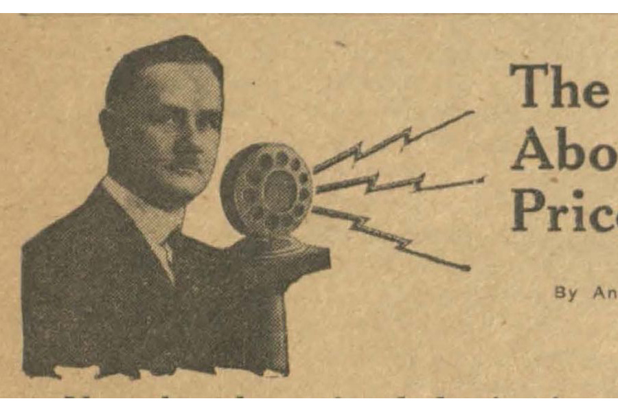 Andrae Nordskog speaks on the radio, The Gridiron, February 12, 1929