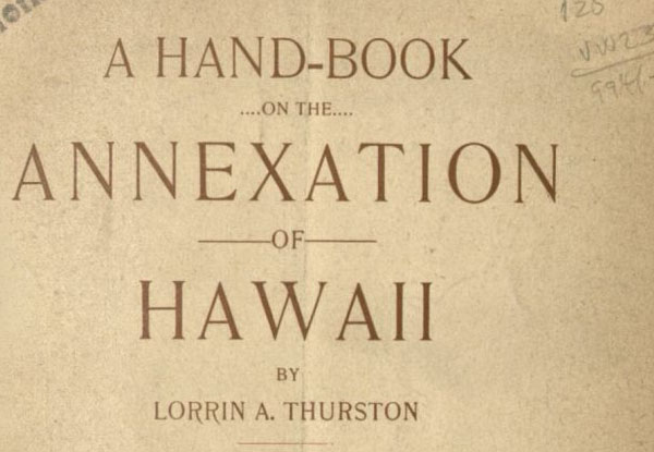 Title Page of A Handbook on the Annexation of Hawaii by Lorrin A. Thurston